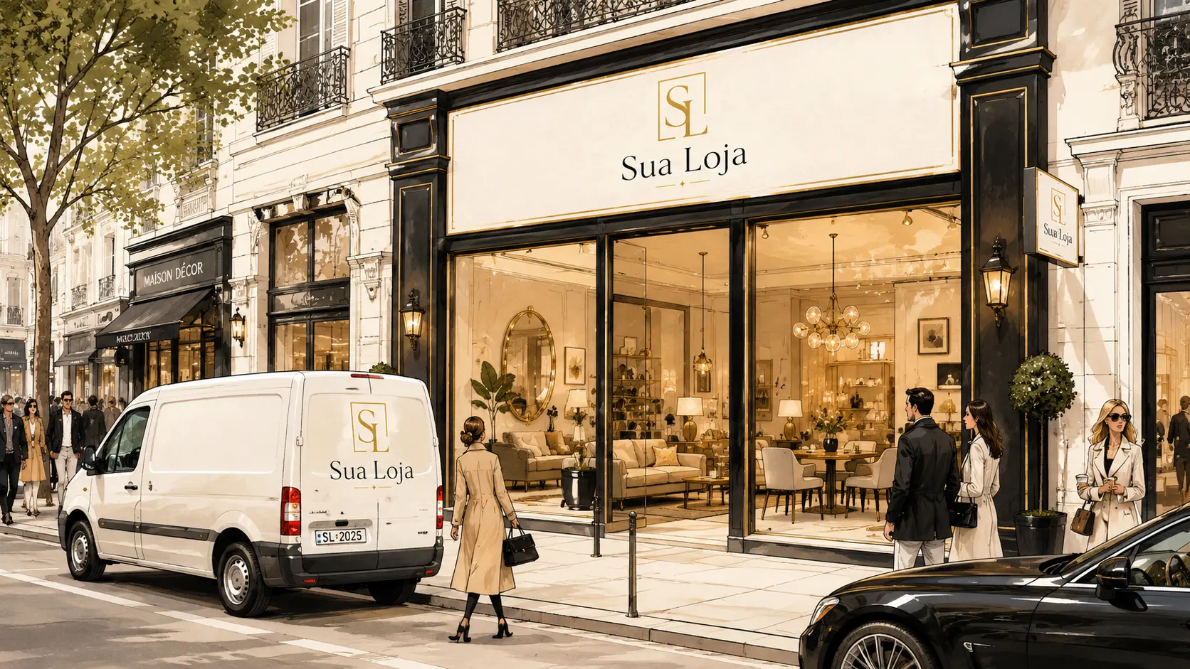 Van de entrega em frente à Sua Loja